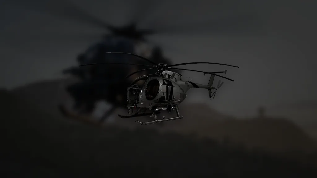 AH-6M [Miniguns] aus WARDOGS – Symbol aus dem Spiel vor einer Spielszene