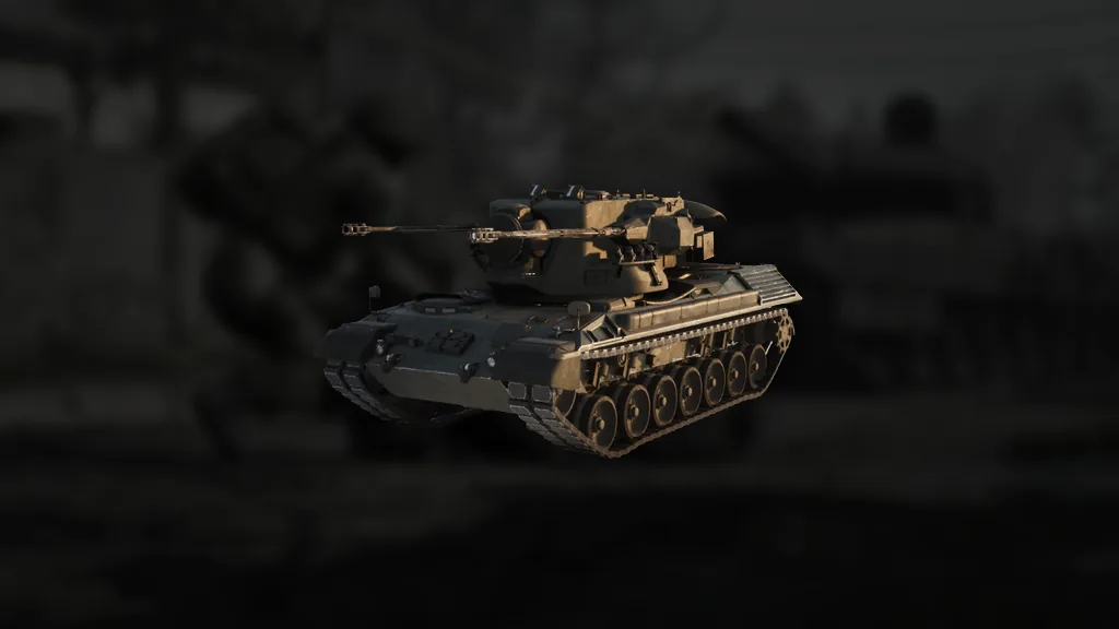 Flakpanzer Gepard aus WARDOGS – Symbol aus dem Spiel vor einer Spielszene