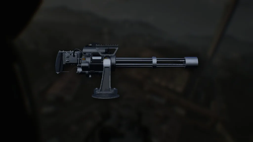 M134D Minigun aus WARDOGS – Symbol aus dem Spiel vor einer Spielszene