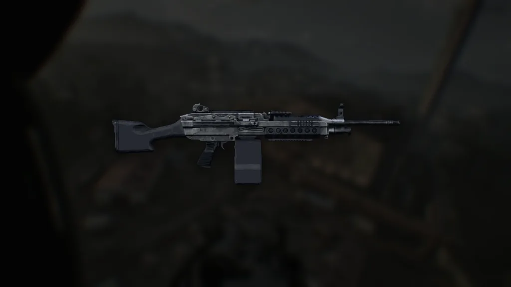 M249 Machine Gun aus WARDOGS – Symbol aus dem Spiel vor einer Spielszene