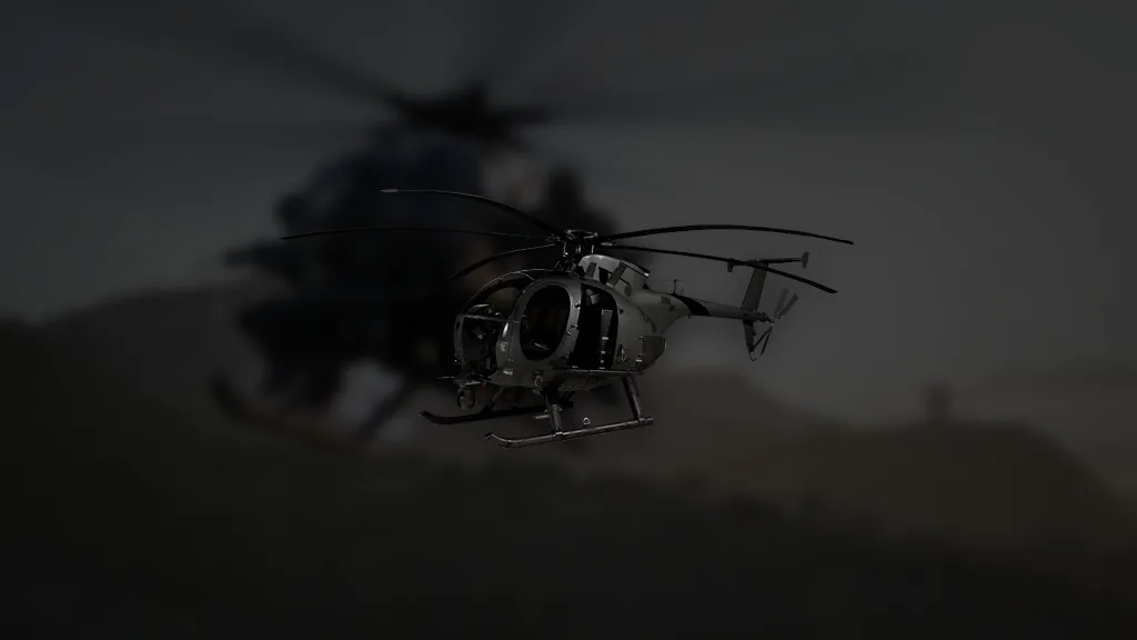 MH-6 aus WARDOGS – Symbol aus dem Spiel vor einer Spielszene