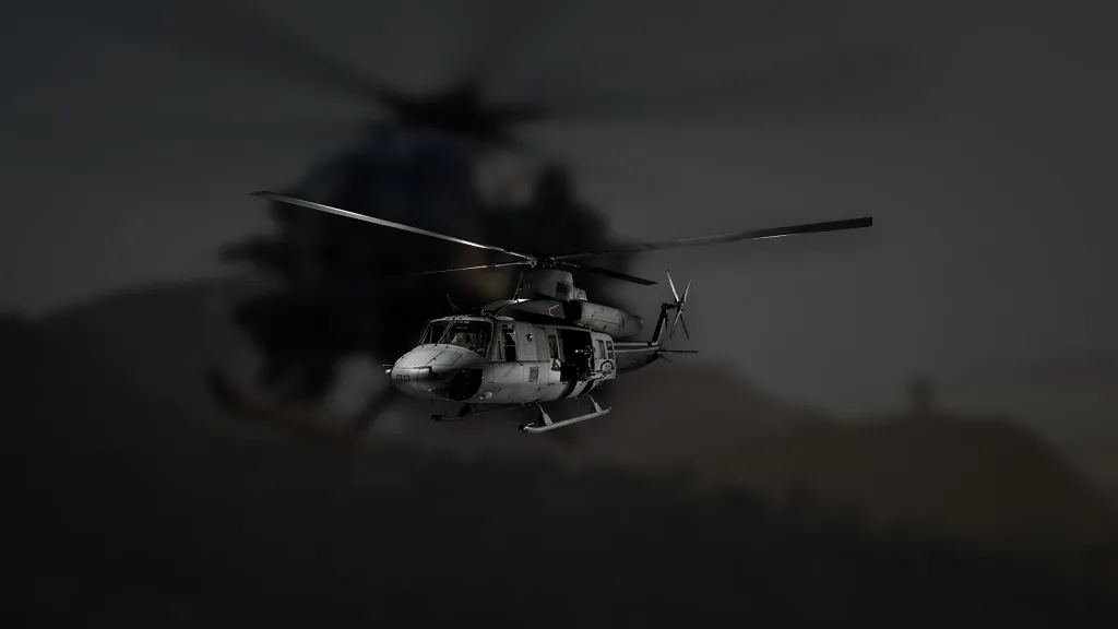UH-1Y [Miniguns] aus WARDOGS – Symbol aus dem Spiel vor einer Spielszene